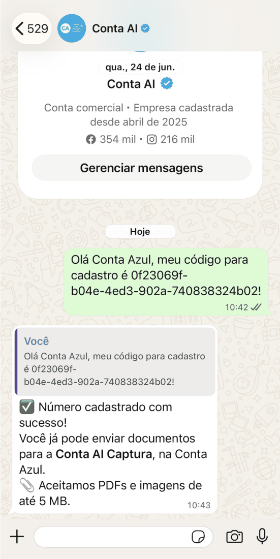 Confirmação de cadastro no WhatsApp